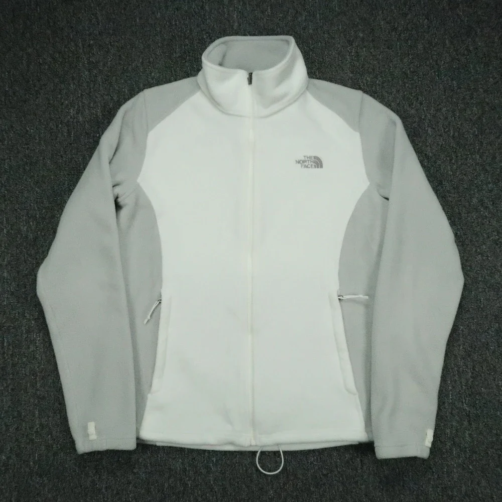 The North Face Jacket Womens Medium White Gray Full Zip Pocket Flash Dry Fleece